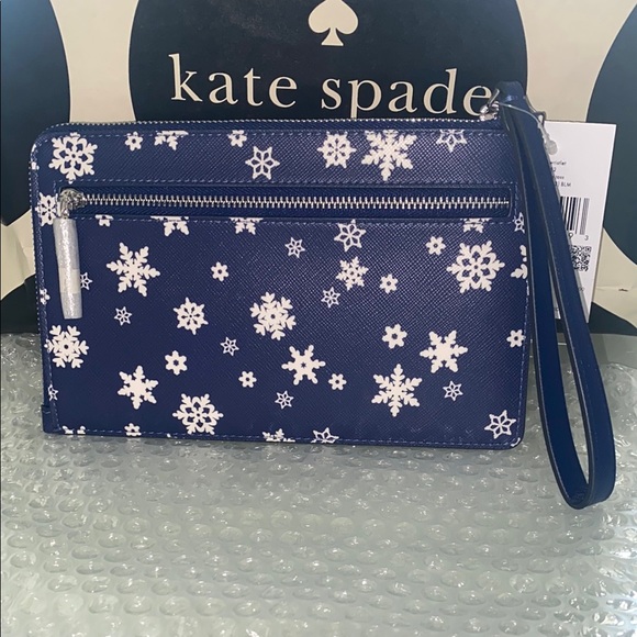 Kate Spade Blue Snowflake Wristlet